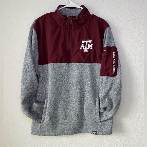 Texas A&M Aggies Quarter-Zip Pullover Sweatshirt Men’s L Maroon Gray Logo - Picture 1 of 6